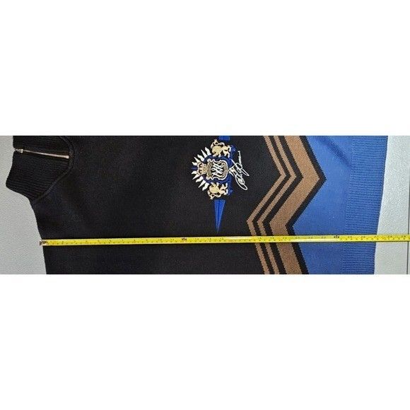 Bogner Mens M Vintage Wool Blend Black Blue Brown Embroidered Neck Zip Sweater - Picture 10 of 14